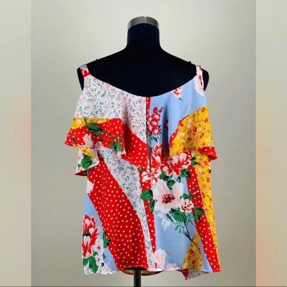 Mixed Print Cold Shoulder Floral Blouse - Picture 4 of 4